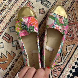 LILLY PULITZER for Target Nosey Posey Floral Gold Toe Espadrille Shoe